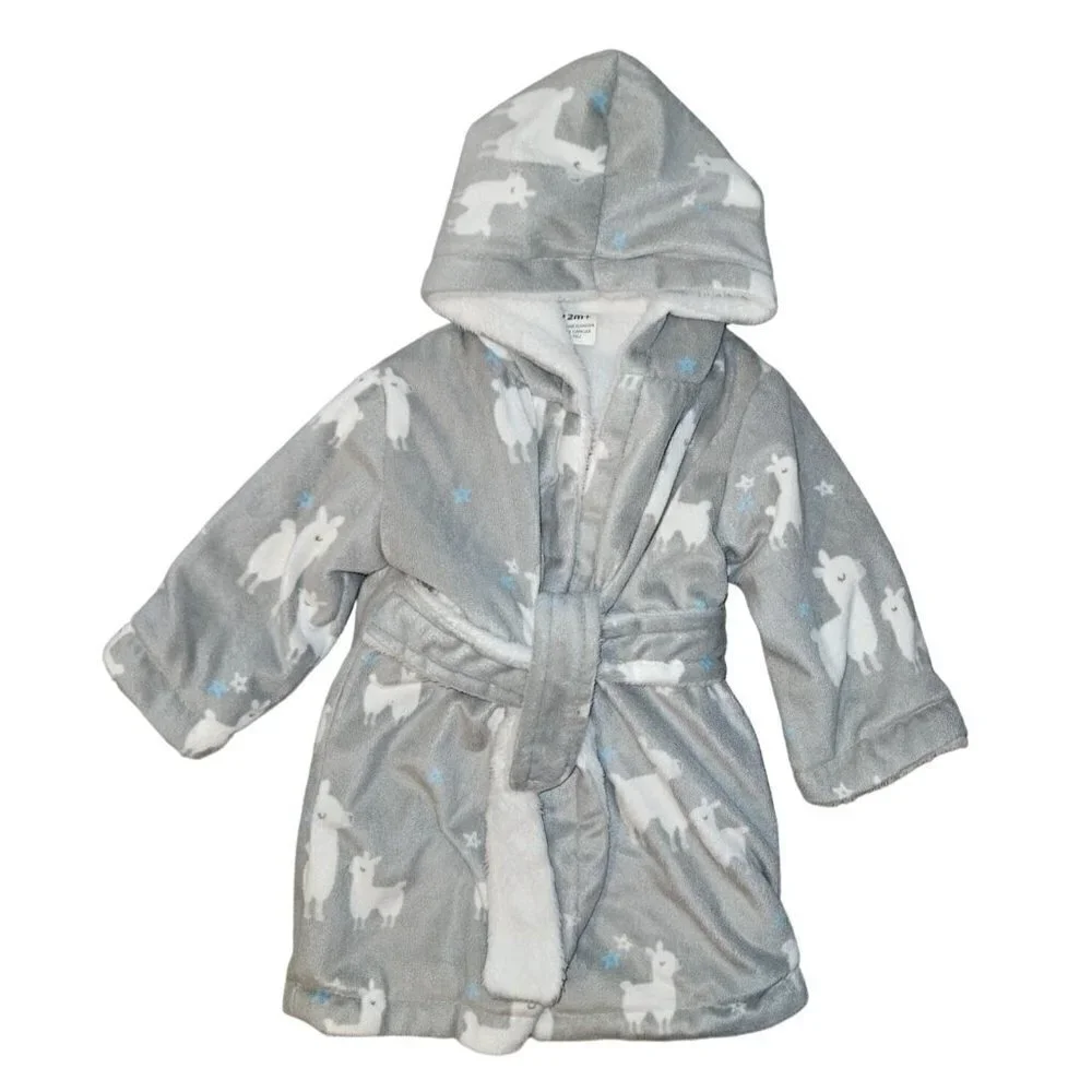 Blanekts &‎ Beyond Llama Bathrobe Unisex Baby 12 M Grey Blue Stars Animals NEW